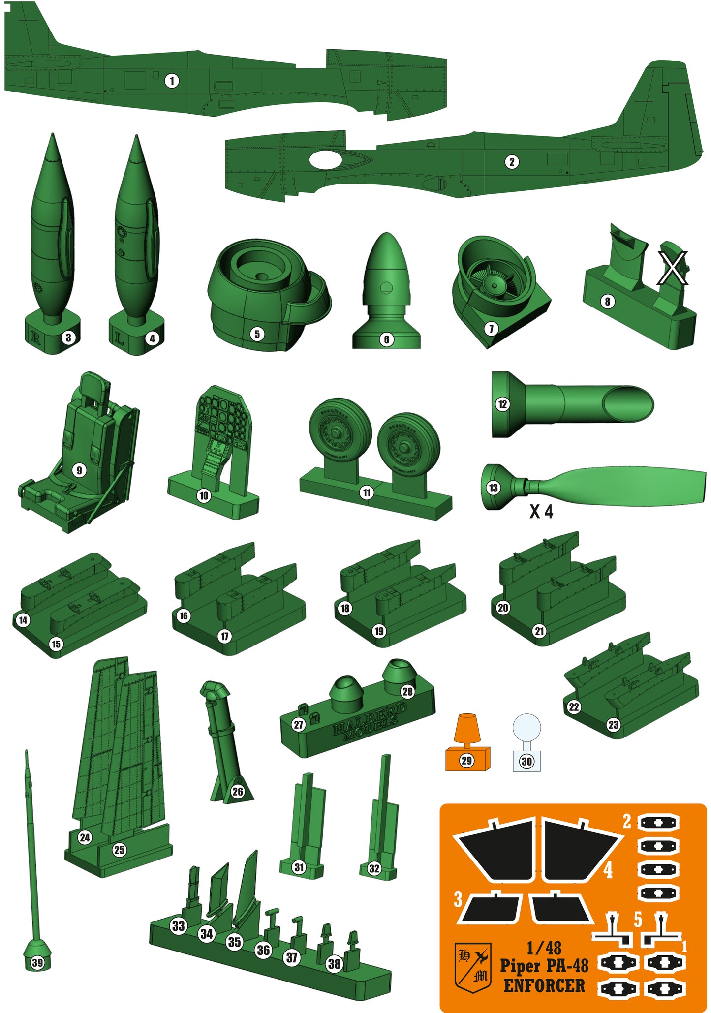 Piper PA-48 Enforcer (model 1983) conversion set for Eduard kit P-51D 1/48 scale