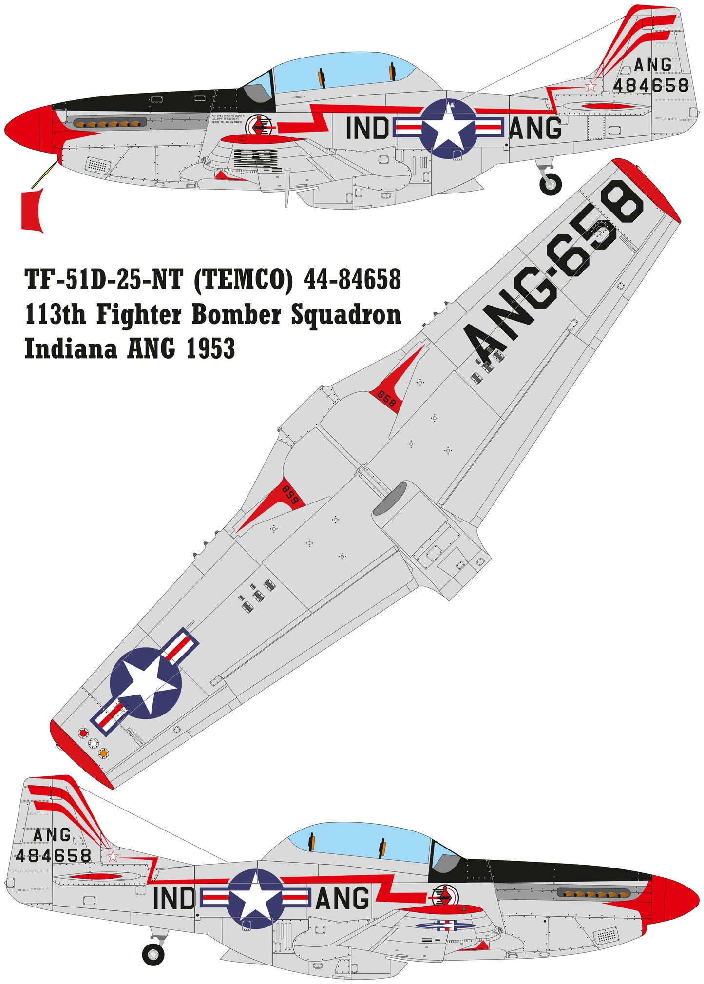 TF-51D-25NA (TEMCO) Air National Guard conversion set for Eduard kit P-51D 1/48 scale