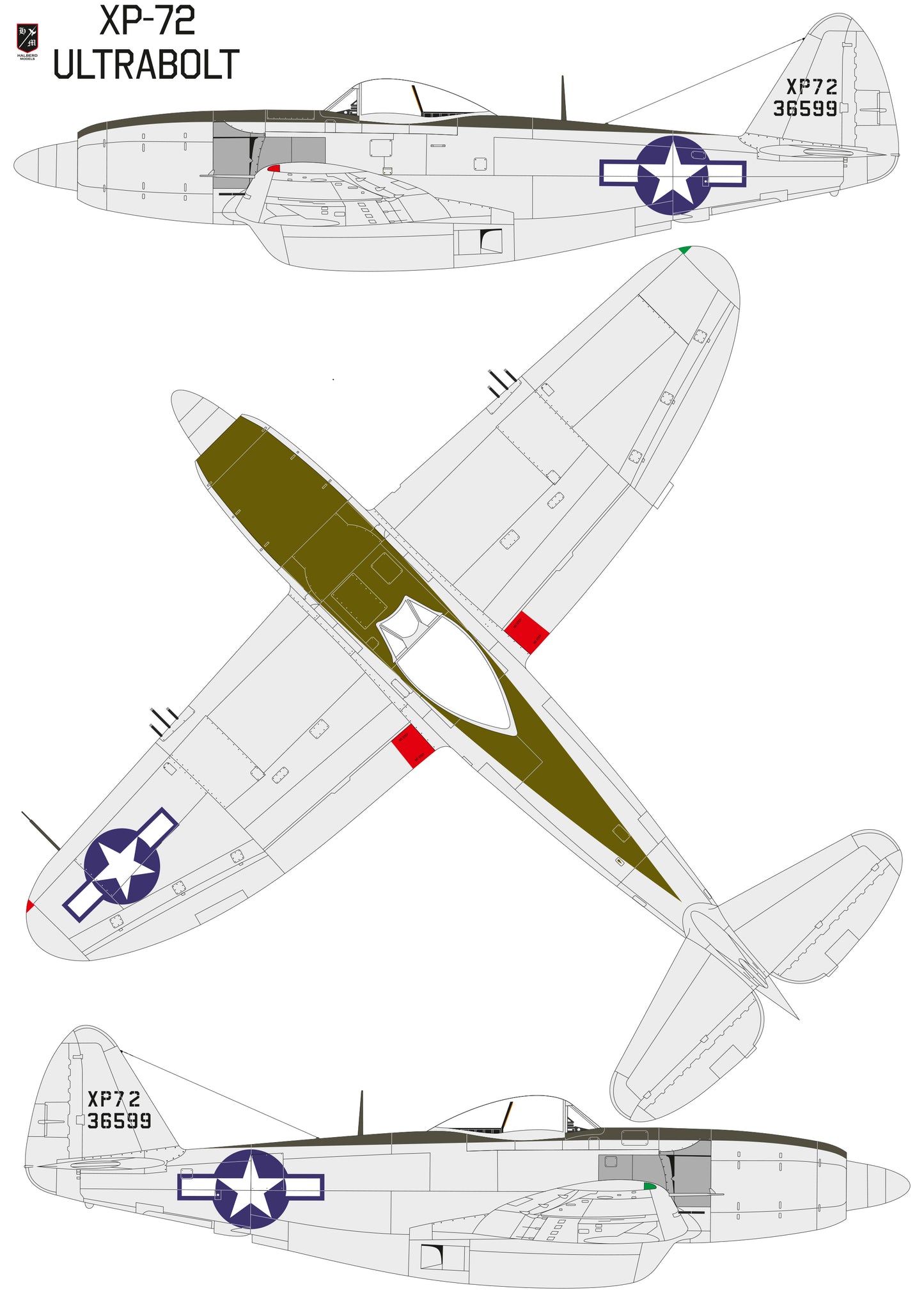 Republic XP-72 Ultrabolt conversion set for Hasegawa kit P-47D Thunderbolt 1/32 scale