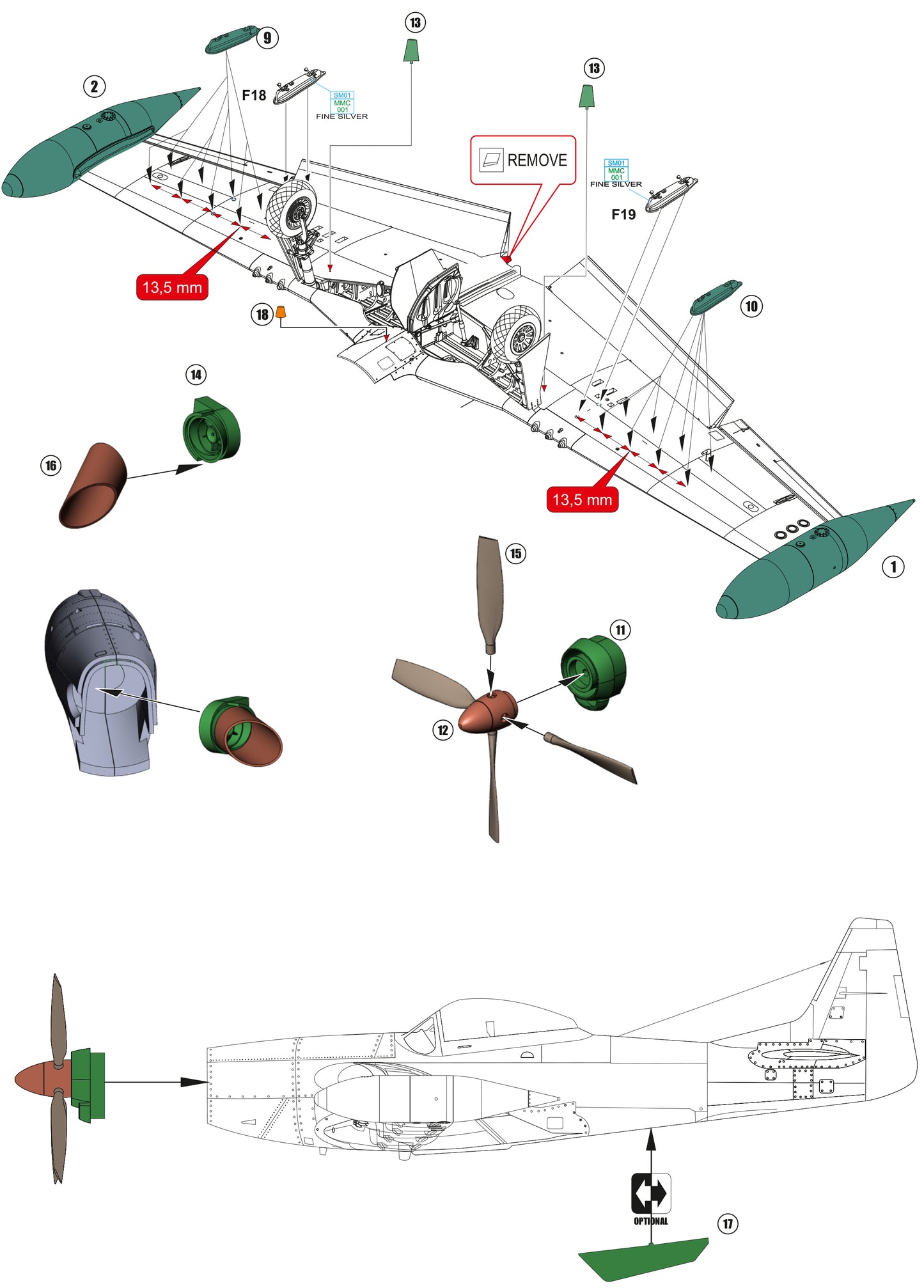Piper Enforcer (model 1971) conversion set for Eduard kit P-51D 1/48 scale