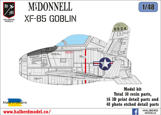 McDonnell XF-85 Goblin model kit,  1/48 scale.