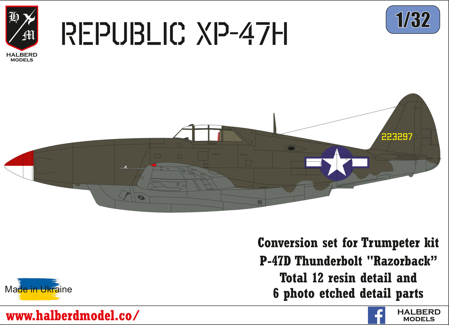 Republic XP-47H conversion set for Trumpeter kit P-47D Thunderbolt «Razorback»1/32 scale