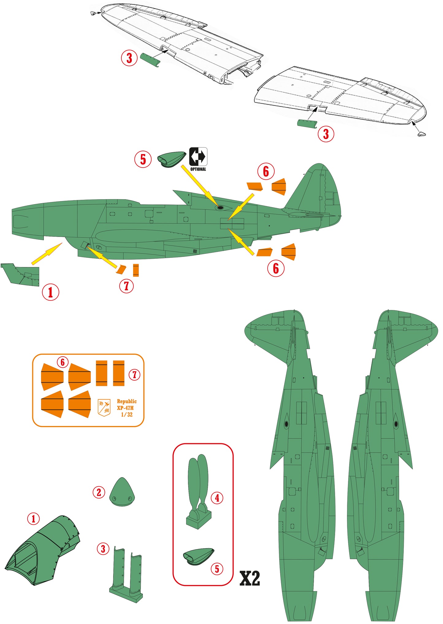 Republic XP-47H conversion set for Trumpeter kit P-47D Thunderbolt «Razorback»1/32 scale