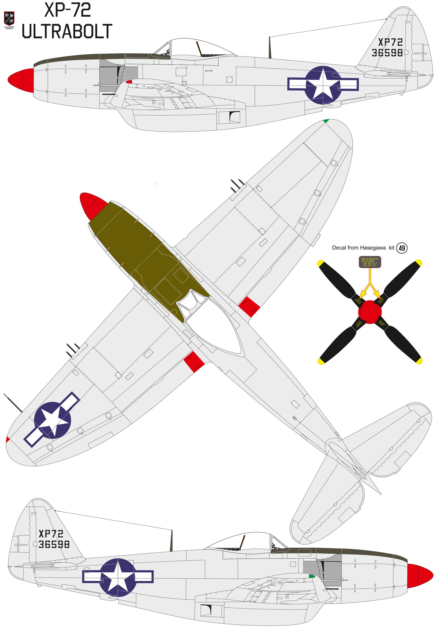 Republic XP-72 Ultrabolt conversion set for Hasegawa kit P-47D Thunderbolt  1/32 scale