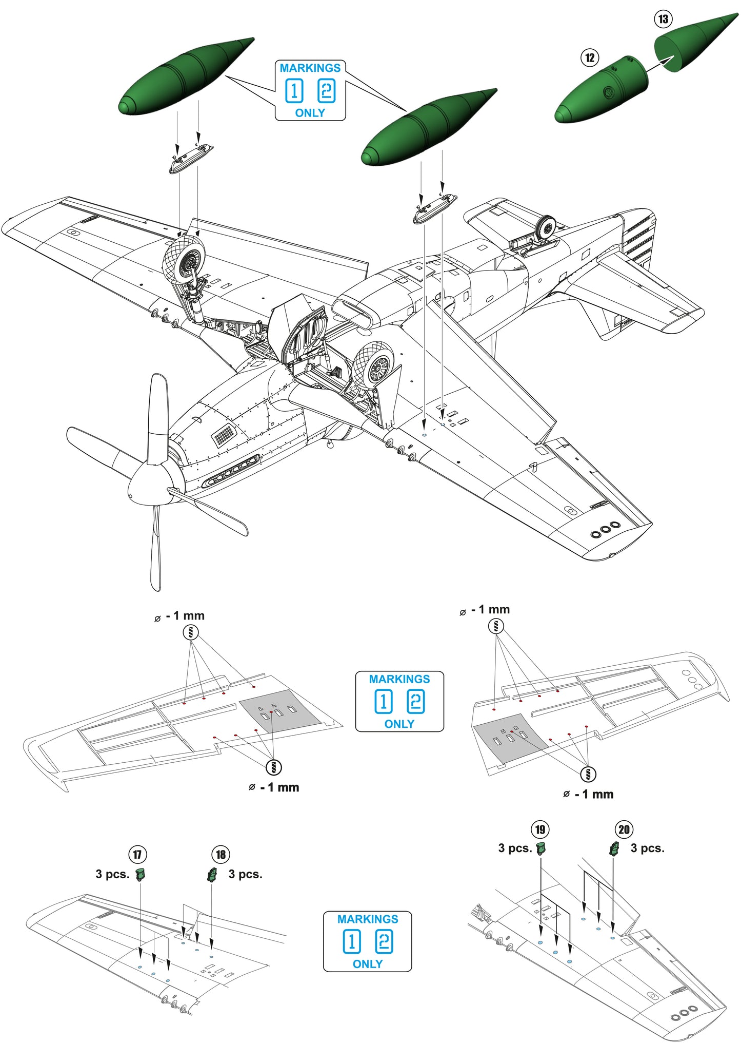 Cavalier F-51D Mustang / Mustang Mk 2 conversion 1/32 set for Tamiya kit P-51D