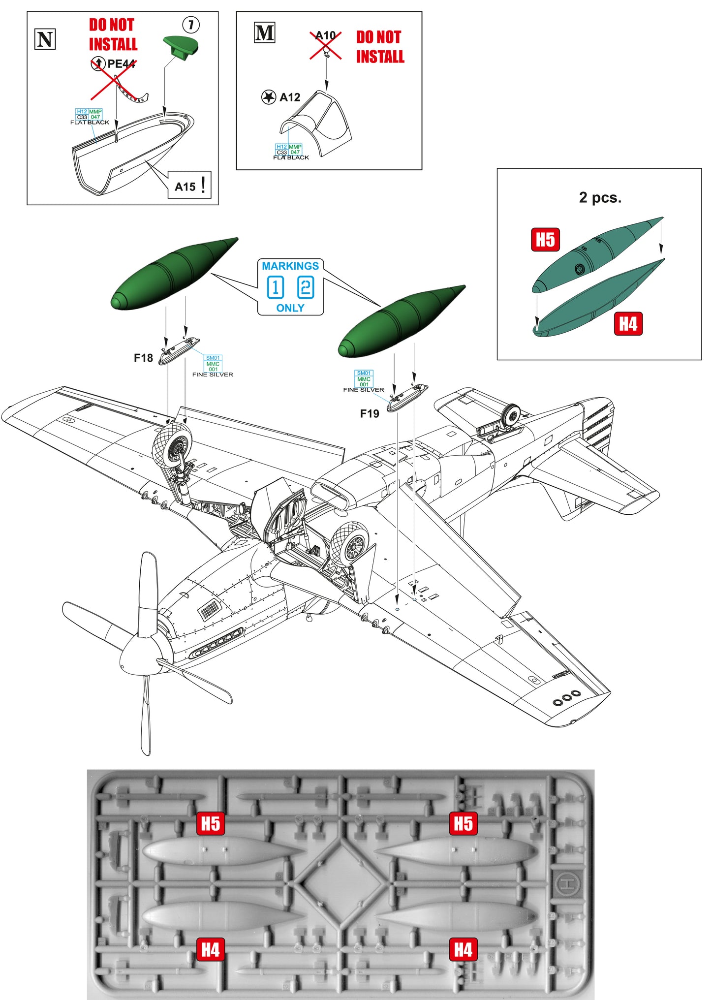 Cavalier F-51D Mustang / Mustang Mk 2 conversion set for 1/48 Eduard kit P-51D