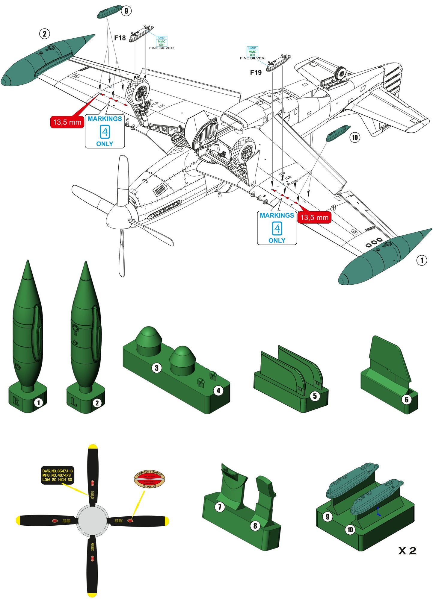 Cavalier F-51D Mustang / Mustang Mk 2 conversion set for 1/48 Eduard kit P-51D