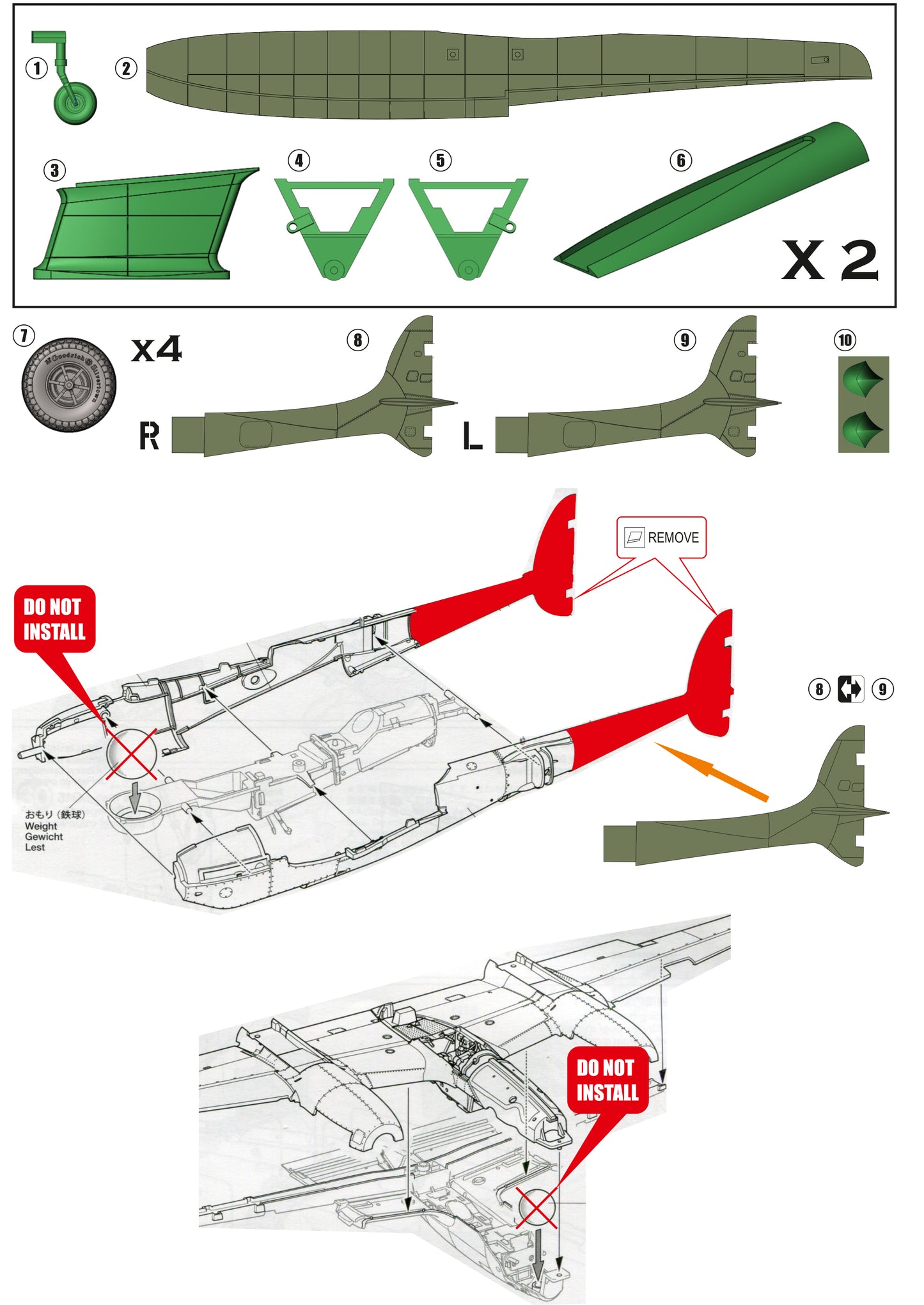 P-38 Floatplane conversion set for Tamiya kit P-38F/G 1/48 scale